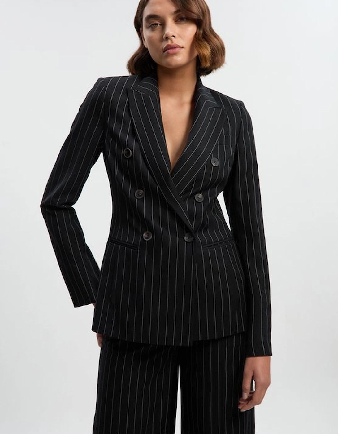 Petite Pinstripe Double Breasted Tailored Blazer, 4 of 3