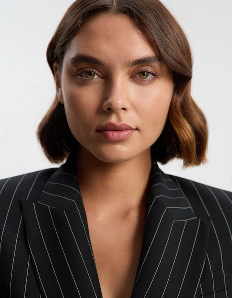 Petite Pinstripe Double Breasted Tailored Blazer