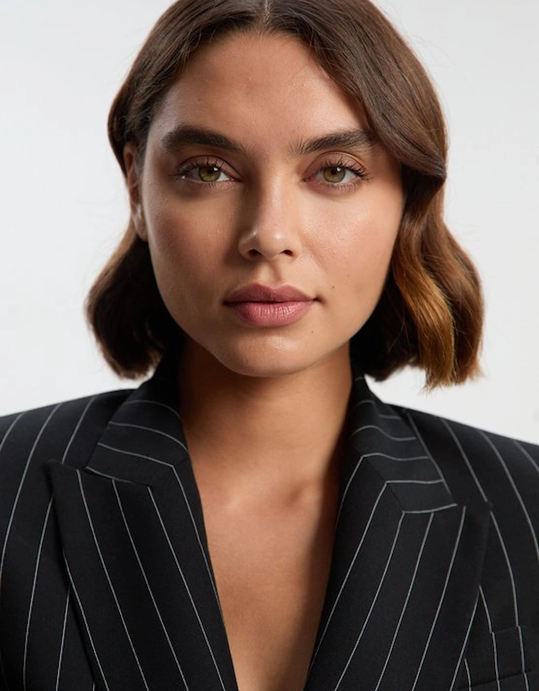 Petite Pinstripe Double Breasted Tailored Blazer