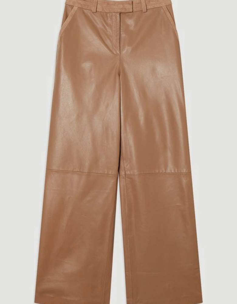 Suede & Leather Wide Leg Trouser