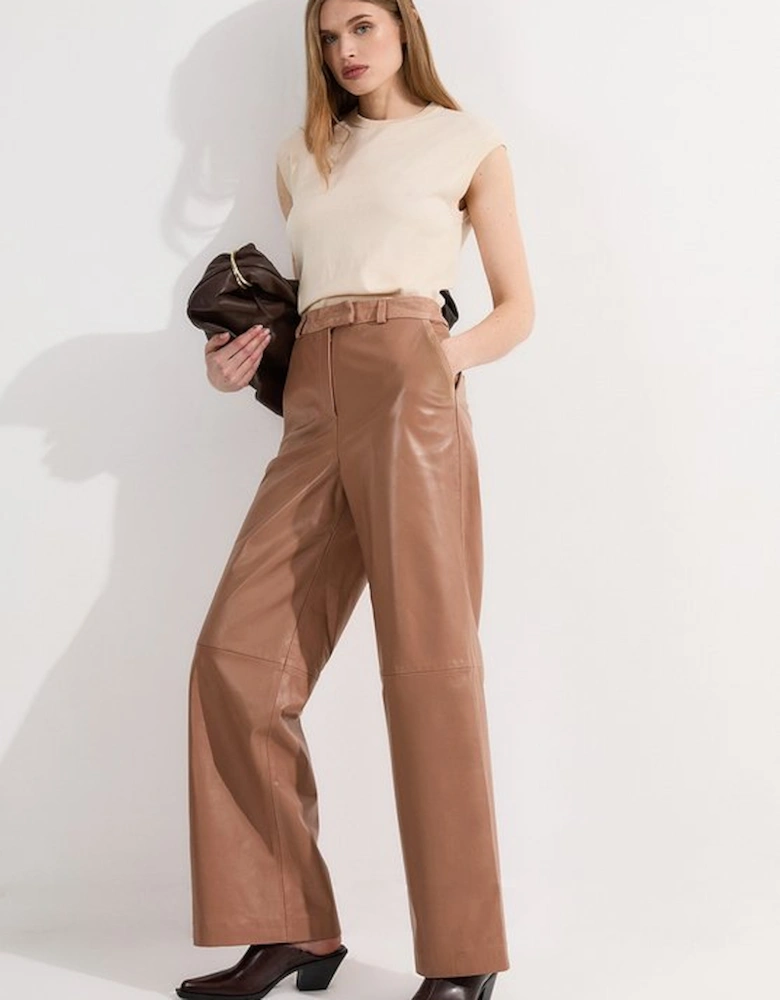 Suede & Leather Wide Leg Trouser