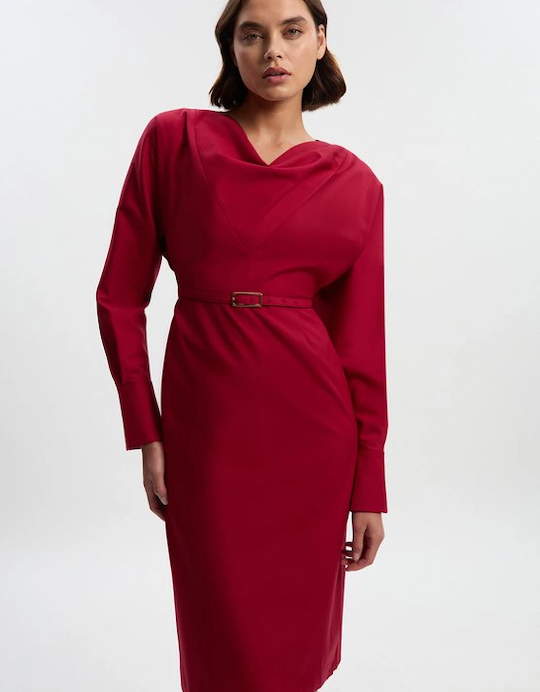 Polished Cowl Neck Tailored Pencil Midi Dress, 5 of 4