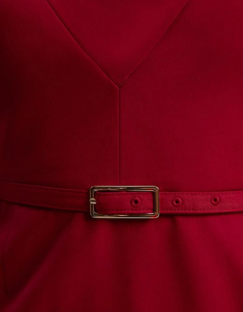 Polished Cowl Neck Tailored Pencil Midi Dress