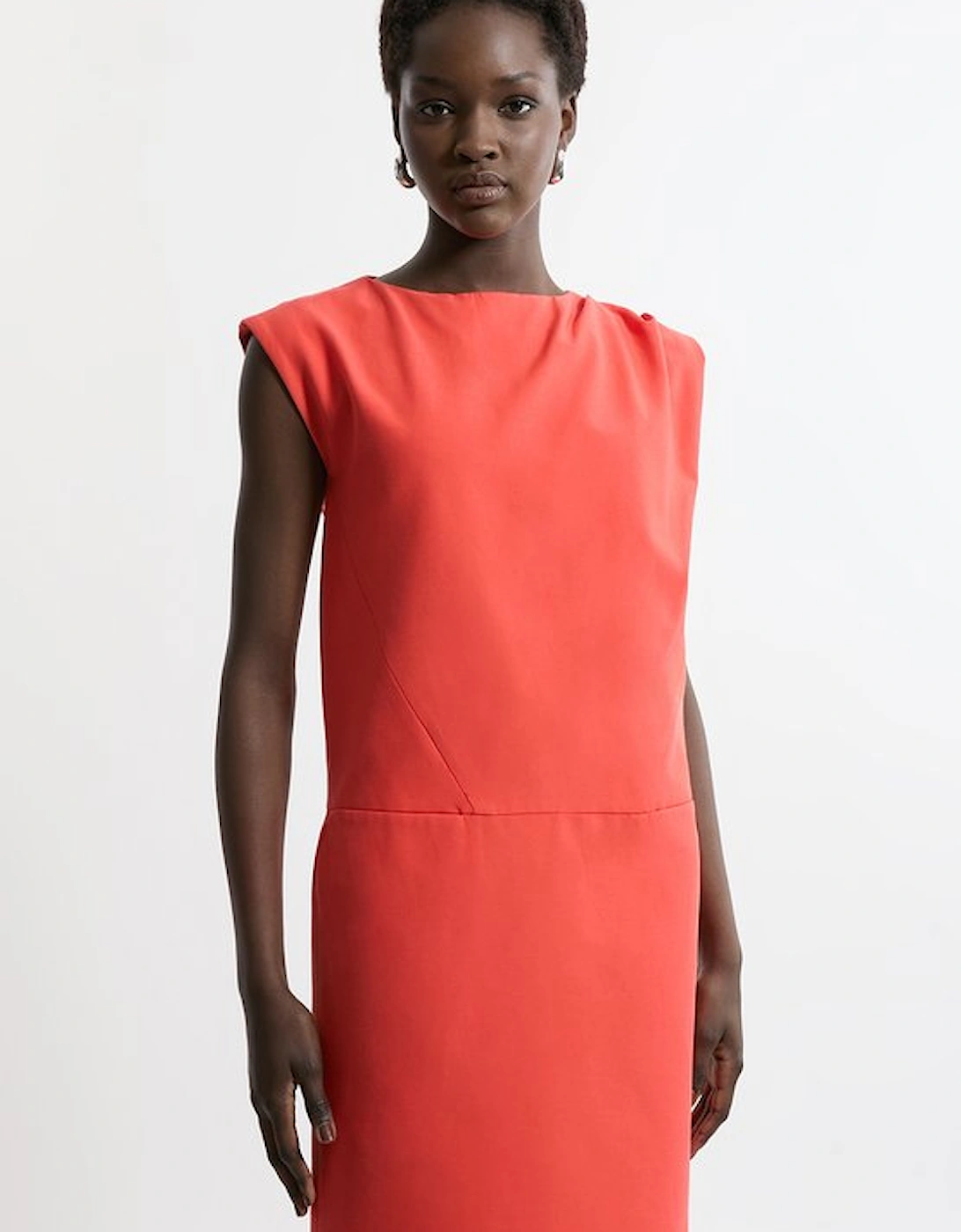 Tailored Pleat Neck Pocket Detail Midi Dress, 5 of 4