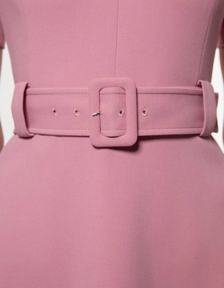 Compact Stretch Belted Full Skirted Midi Dress