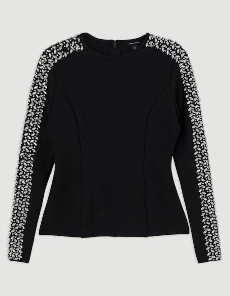 Figure Form Bandage Knit Embellished Top