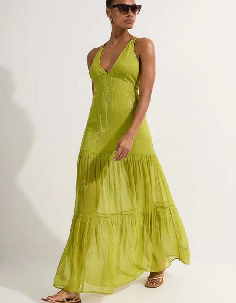 Strappy Metallic Viscose Georgette Beach Dress