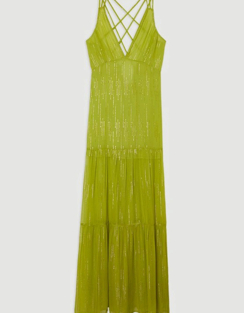 Strappy Metallic Viscose Georgette Beach Dress
