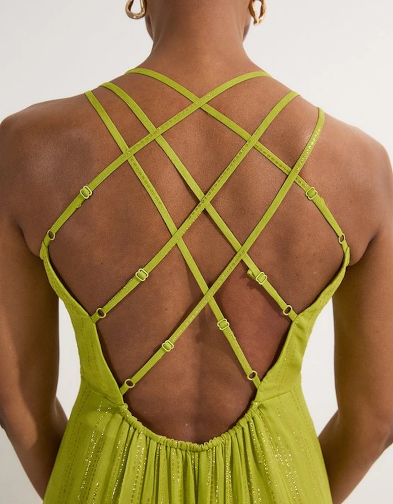 Strappy Metallic Viscose Georgette Beach Dress