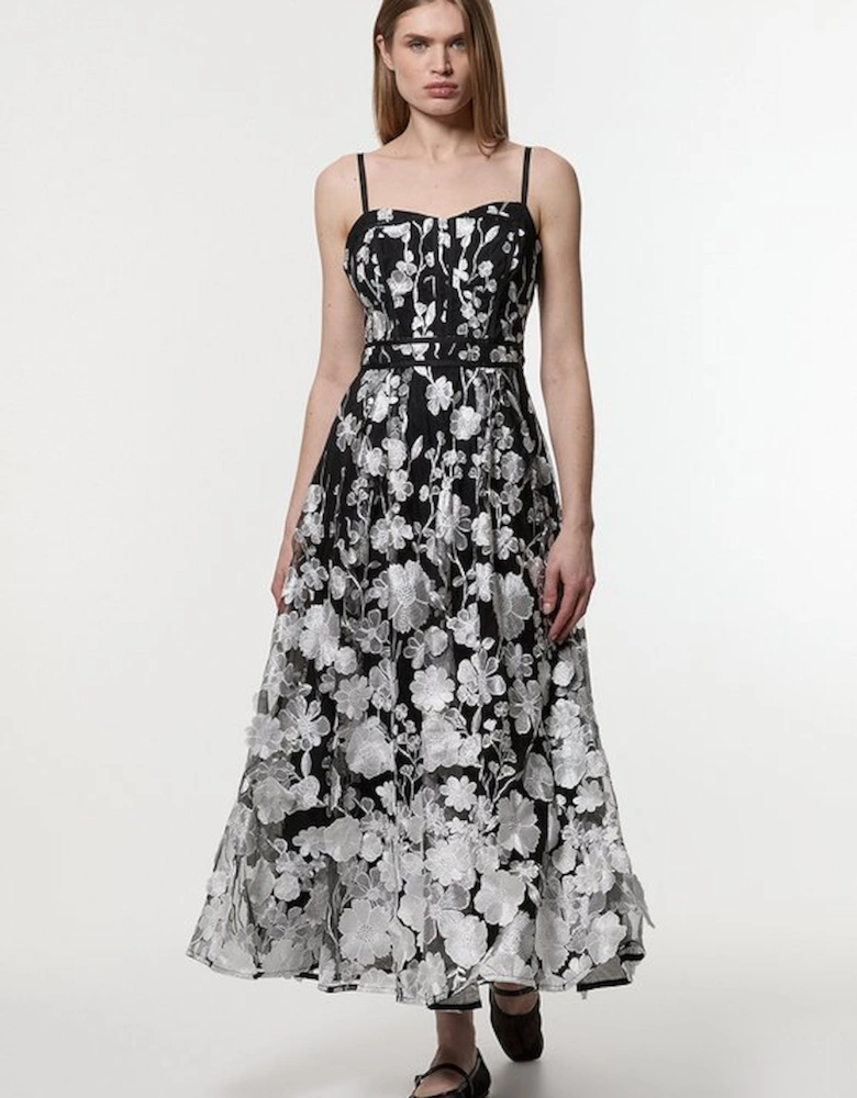 Petite Floral Applique Corset Detail Woven Midi Dress