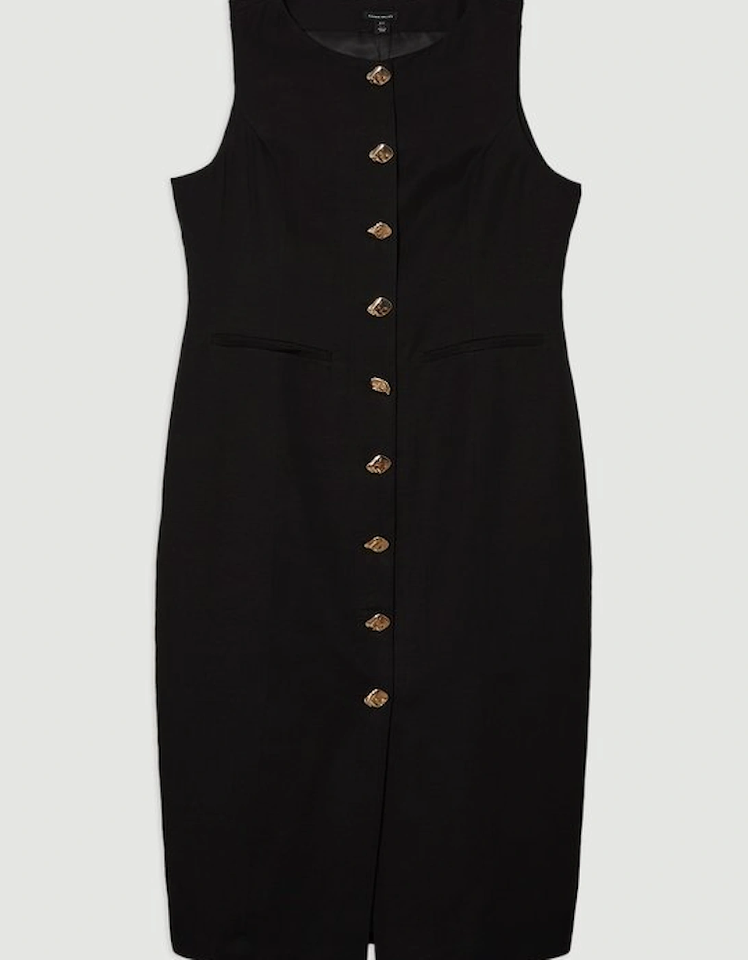 Plus Size Viscose Linen Tailored Statement Button Front Pencil Midi Dress