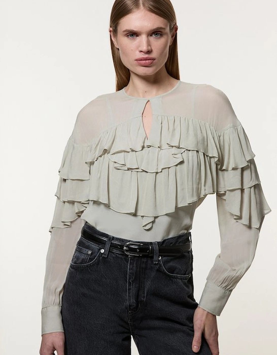 Drama Ruffle Viscose Georgette Woven Blouse, 5 of 4