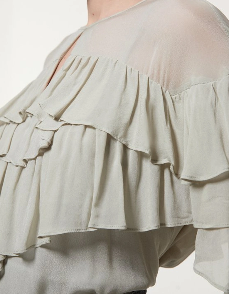 Drama Ruffle Viscose Georgette Woven Blouse