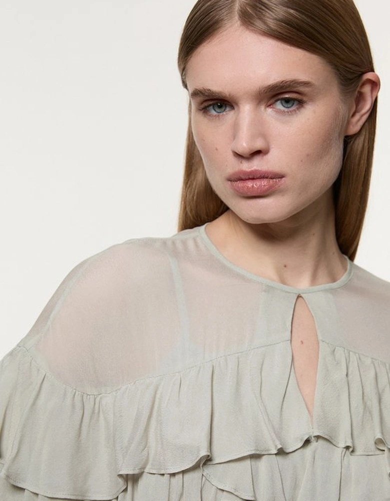 Drama Ruffle Viscose Georgette Woven Blouse