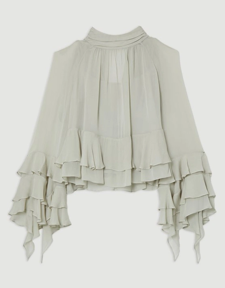 Drama Ruffle Viscose Georgette Woven Blouse
