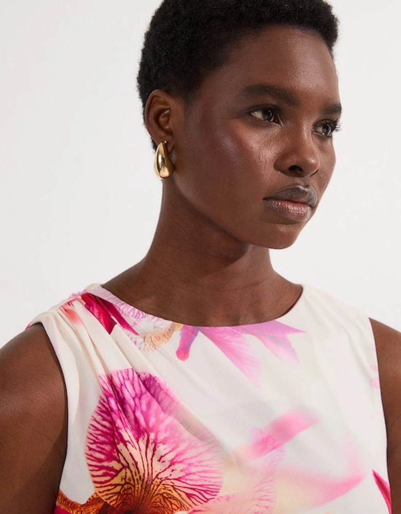 Abstract Floral Printed Jersey Crepe Maxi Dress