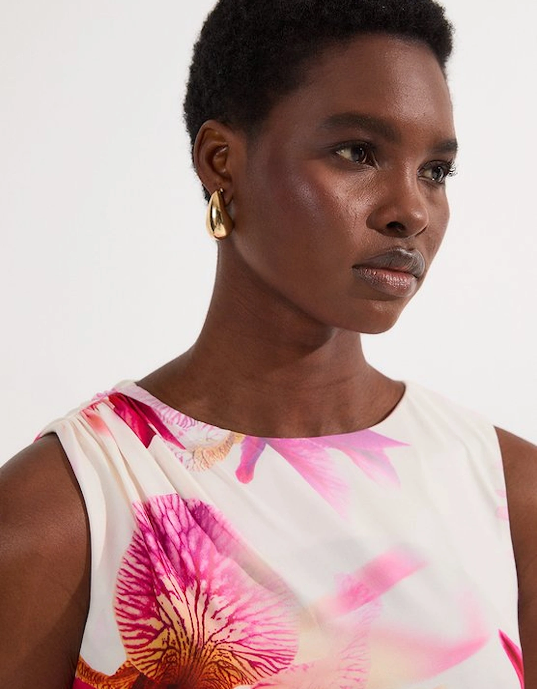 Abstract Floral Printed Jersey Crepe Maxi Dress