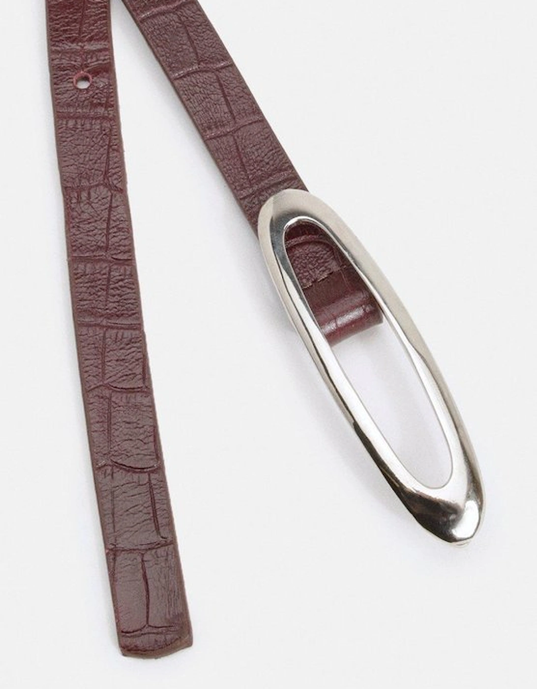 Croc Effect Leather Oval Buckle Belt
