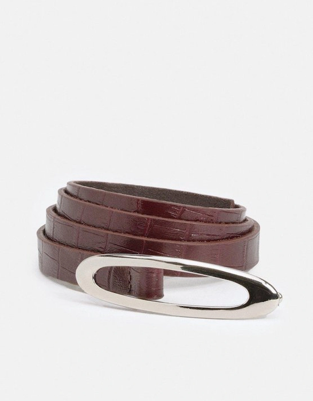 Croc Effect Leather Oval Buckle Belt