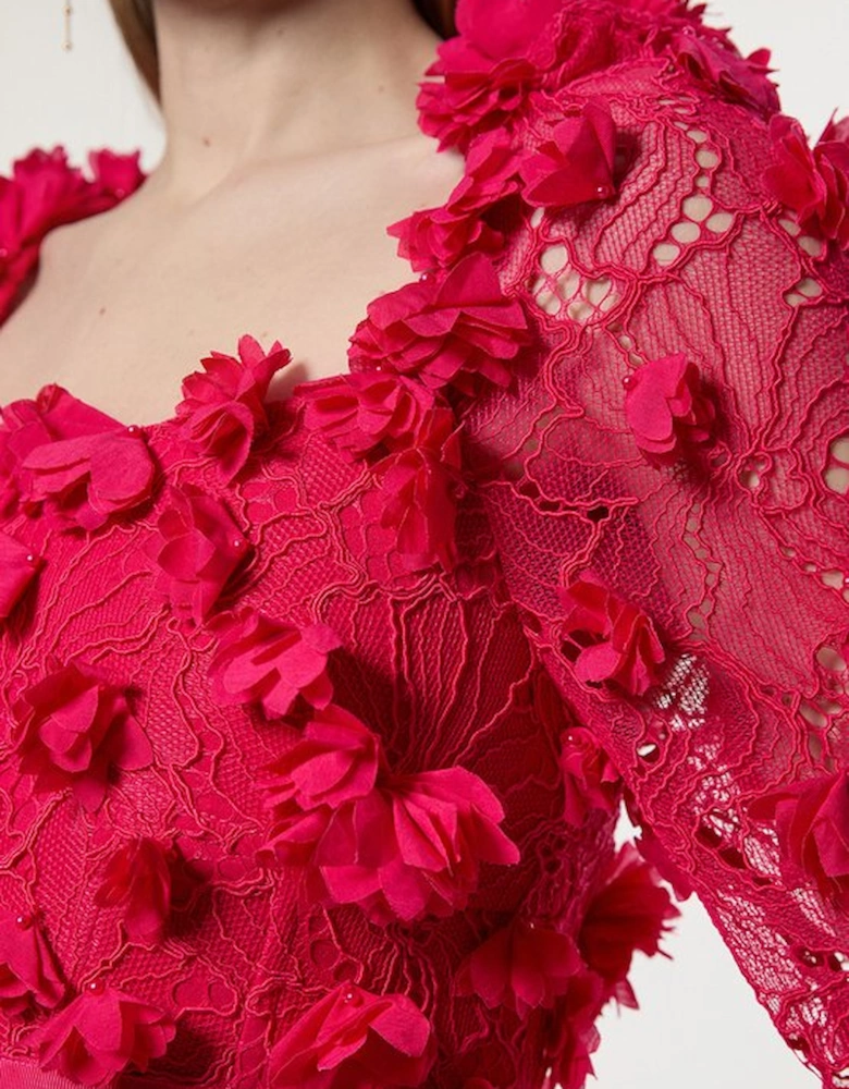 Petite Lace Petal Applique Woven Midi Dress