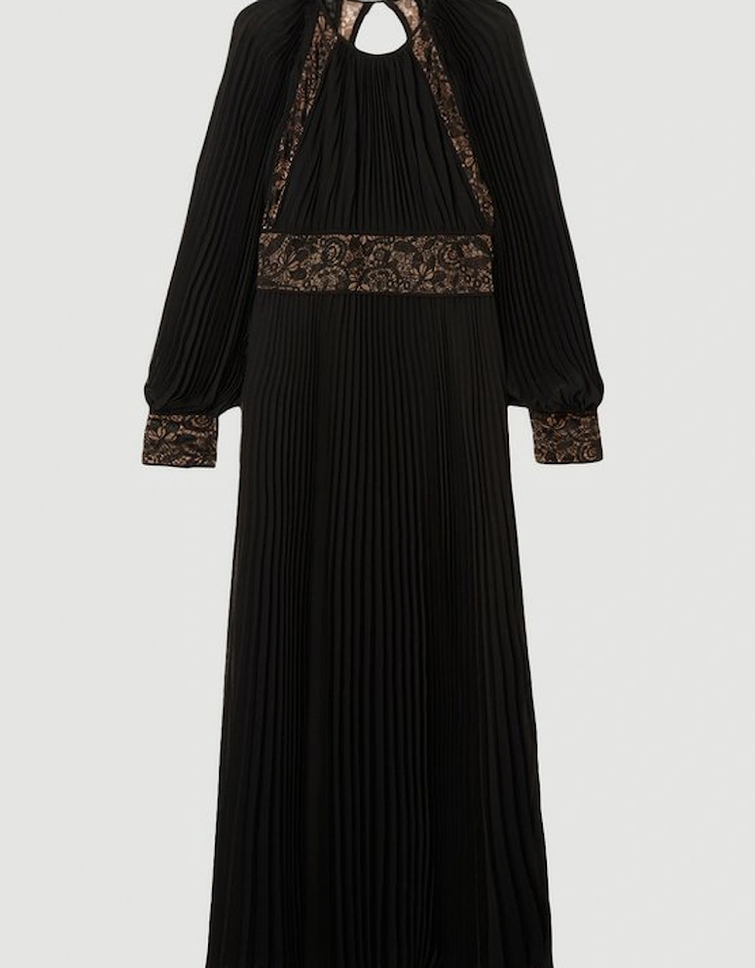 Viscose Georgette Pleated Woven Maxi Dress With Sheer Lace Panel Detail