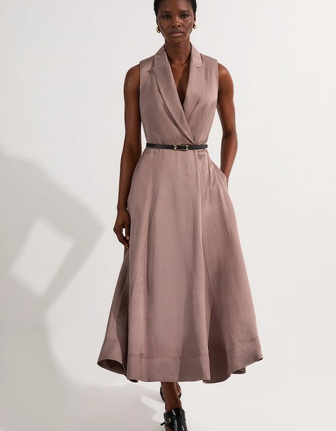 Premium Viscose Linen Tailored Full Skirt Midi Dress, 5 of 4