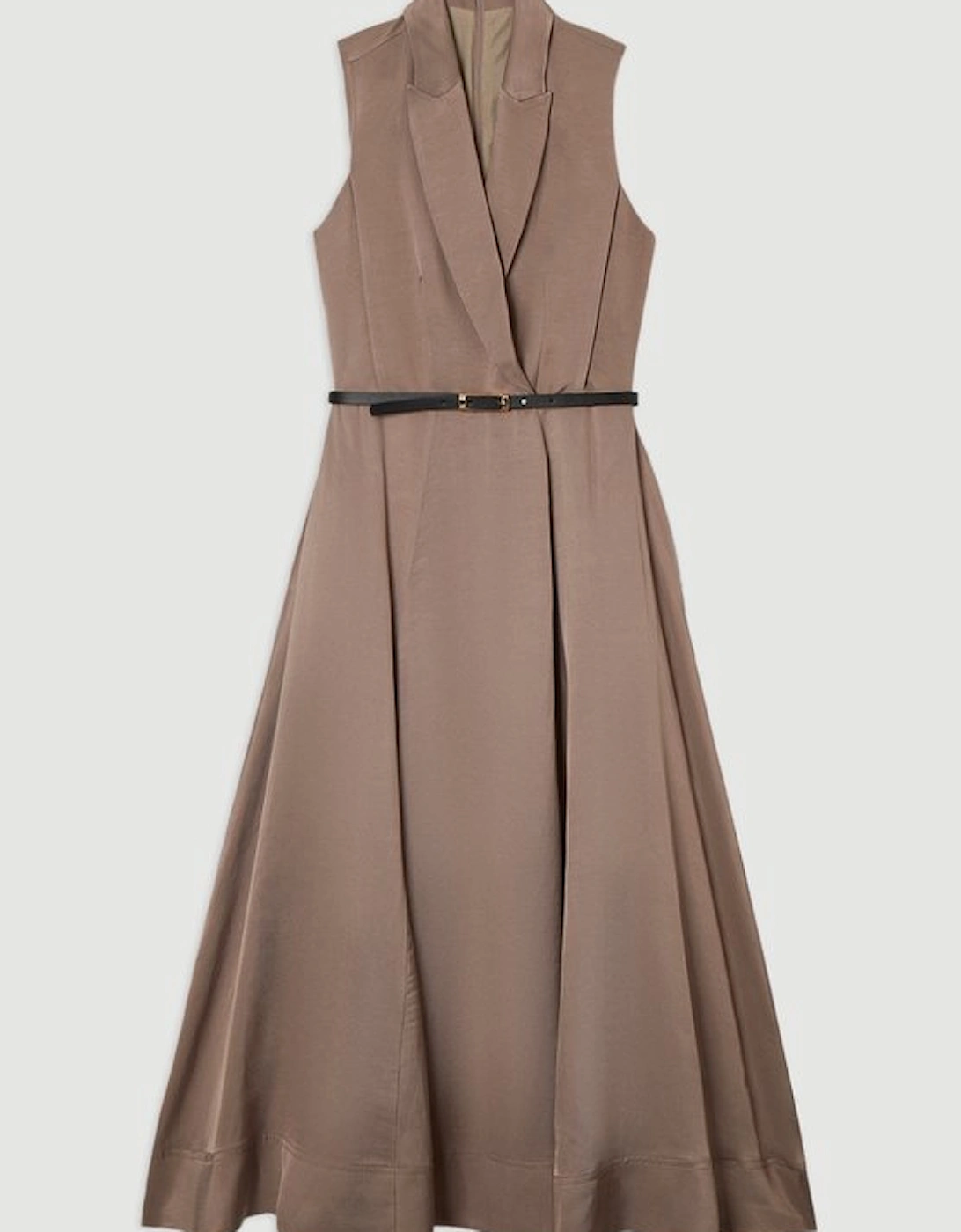 Premium Viscose Linen Tailored Full Skirt Midi Dress