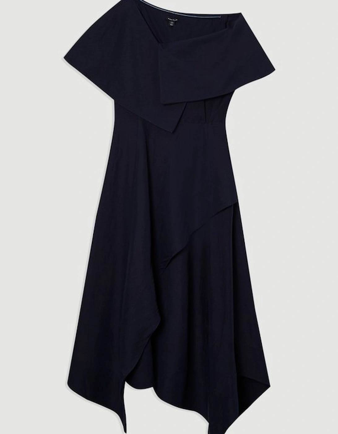 Premium Tailored Linen Asymmetric Shoulder Full Midi Dress