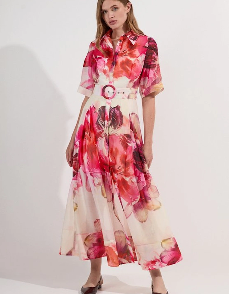 Petite Floral Organdie Woven Midi Shirt Dress