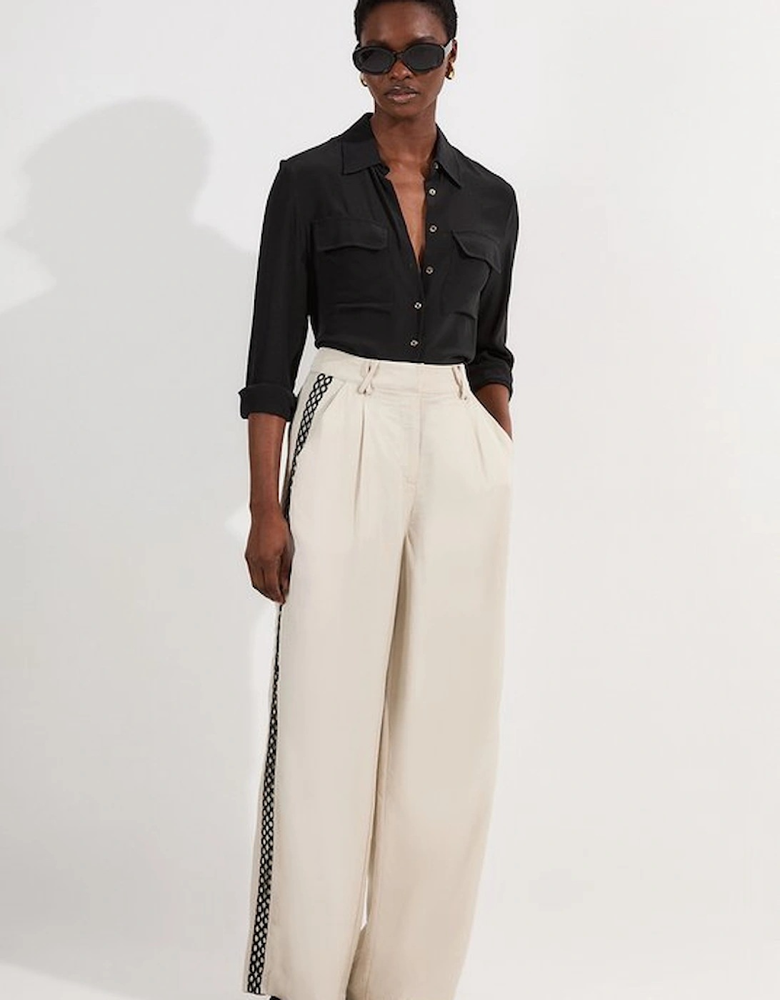Viscose Linen Lace Trim Insert Woven Trouser, 5 of 4