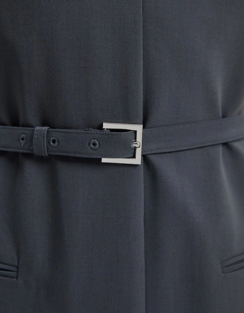 Tailored Twill Essential Sleeveless Belted Pencil Maxi Dress