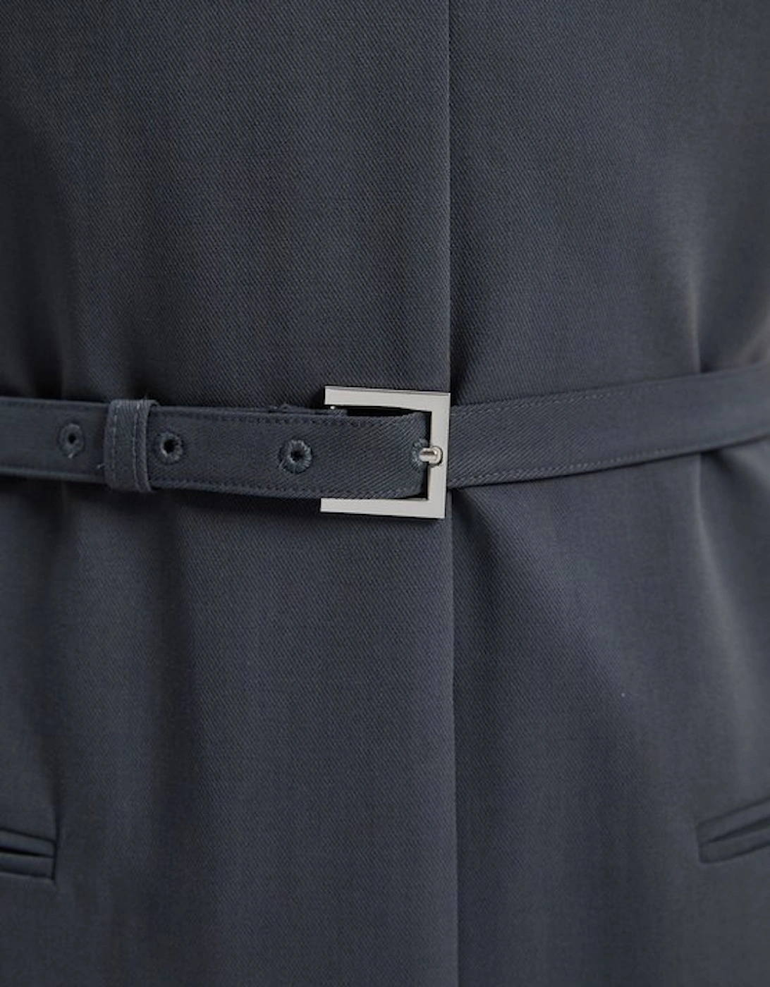 Tailored Twill Essential Sleeveless Belted Pencil Maxi Dress