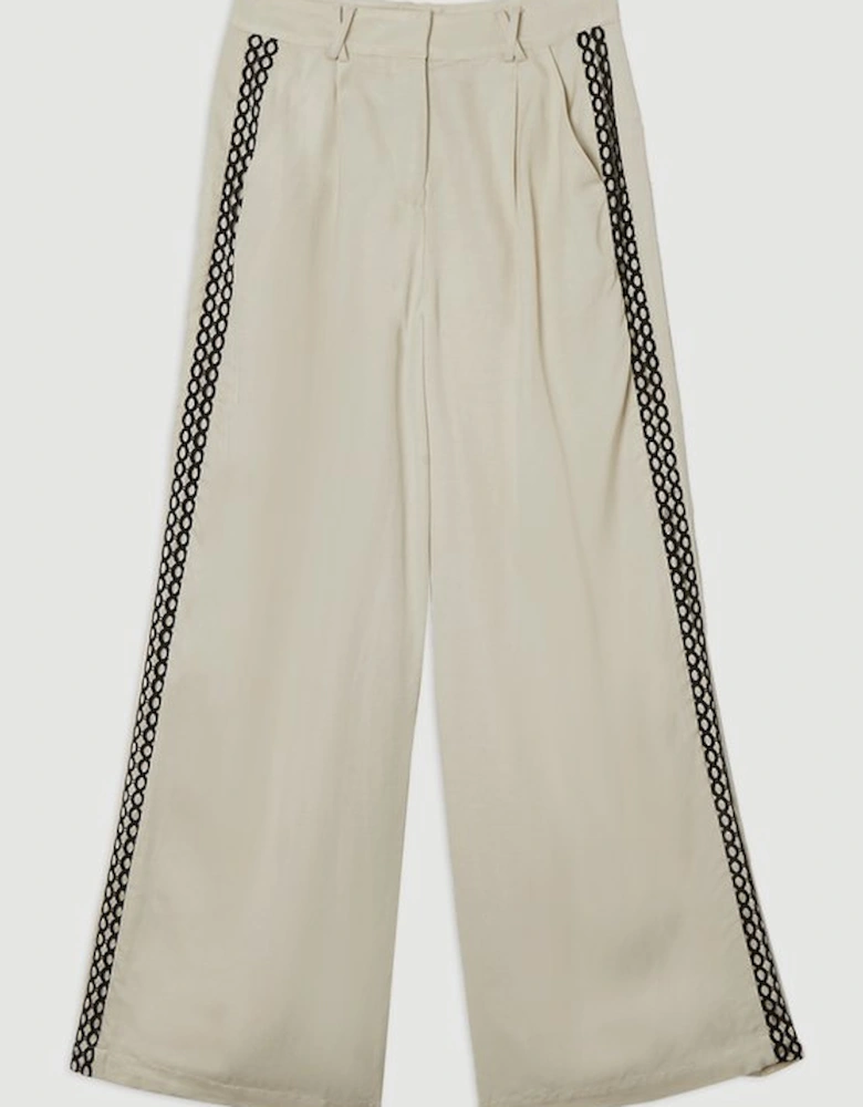 Viscose Linen Lace Trim Insert Woven Trouser