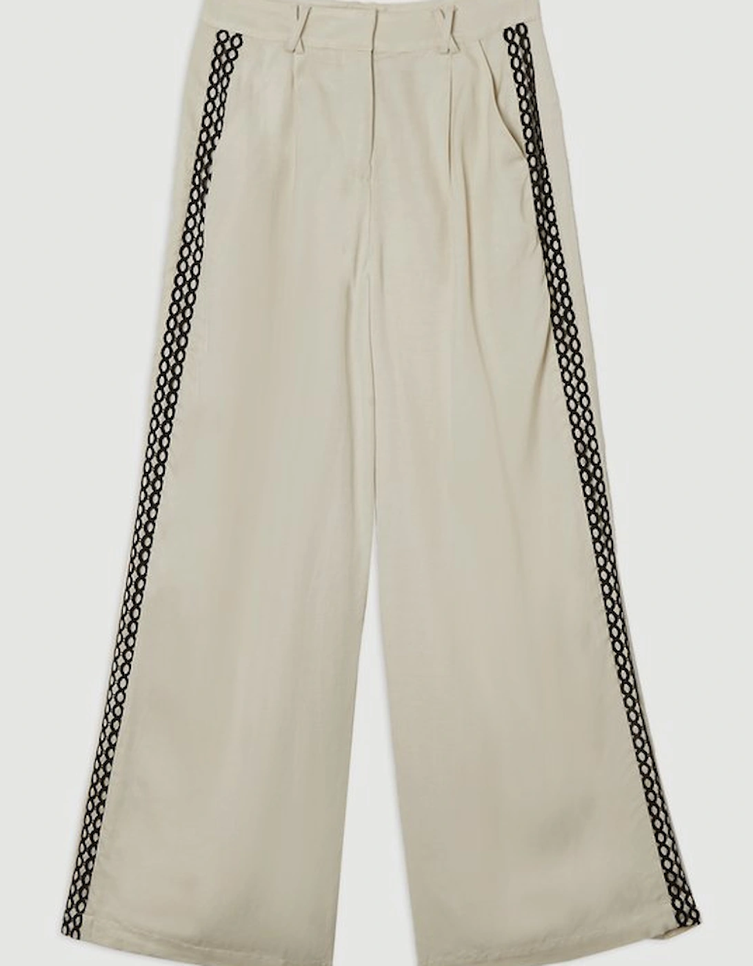 Viscose Linen Lace Trim Insert Woven Trouser