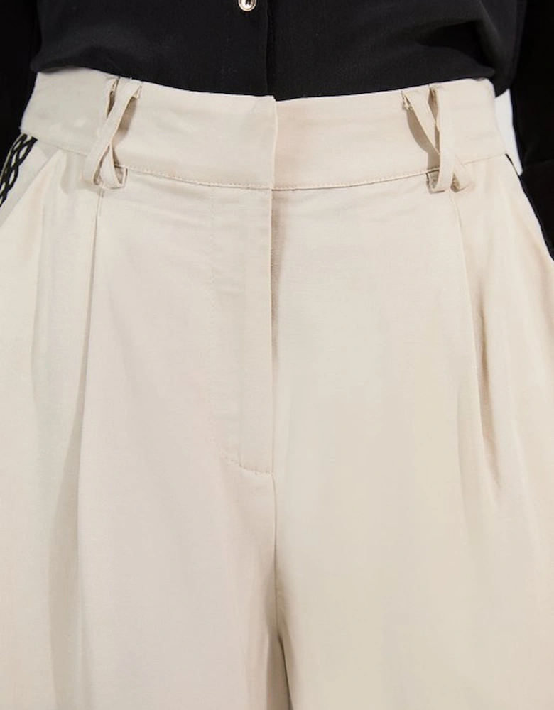 Viscose Linen Lace Trim Insert Woven Trouser