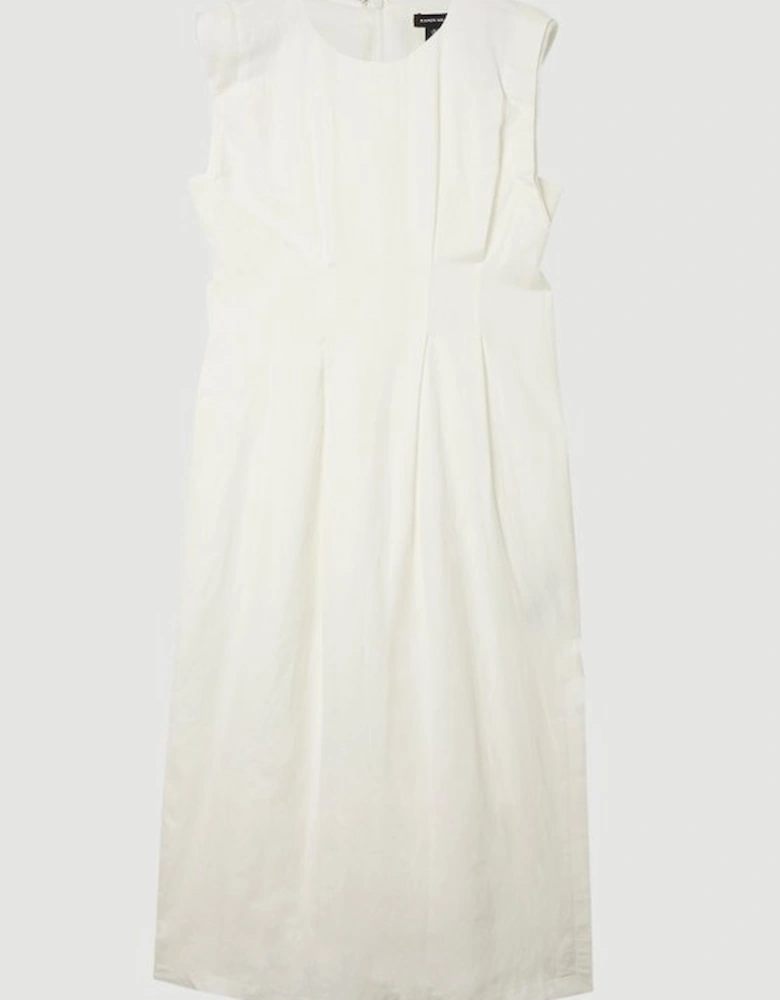 Plus Size Viscose Linen Woven Pintuck Midi Dress