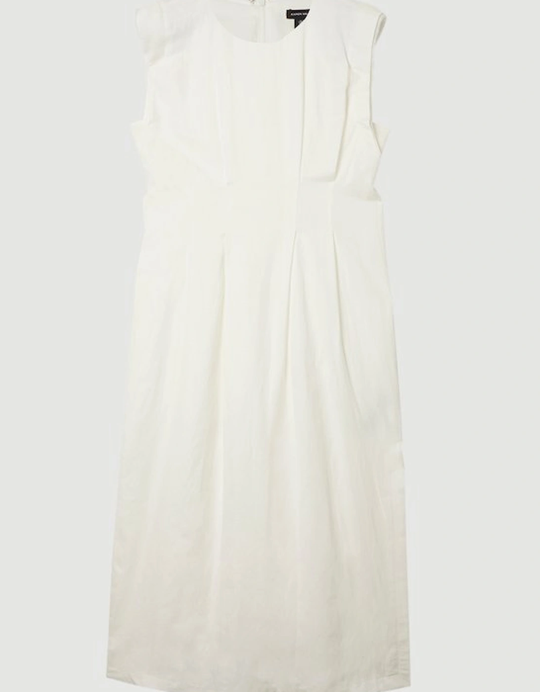 Plus Size Viscose Linen Woven Pintuck Midi Dress