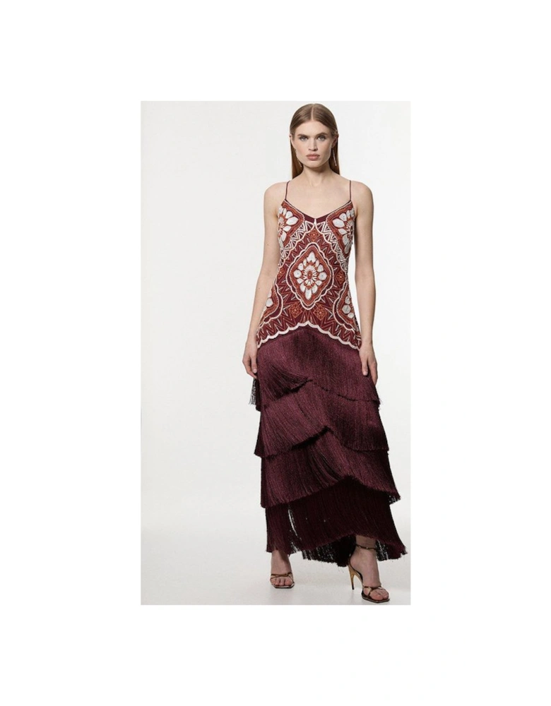 Tall Embellished Fringe Strappy Woven Maxi Dress