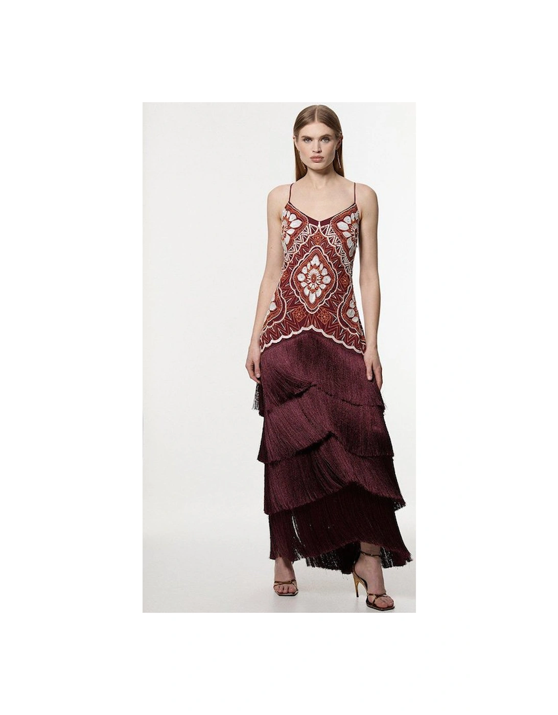 Tall Embellished Fringe Strappy Woven Maxi Dress, 4 of 3