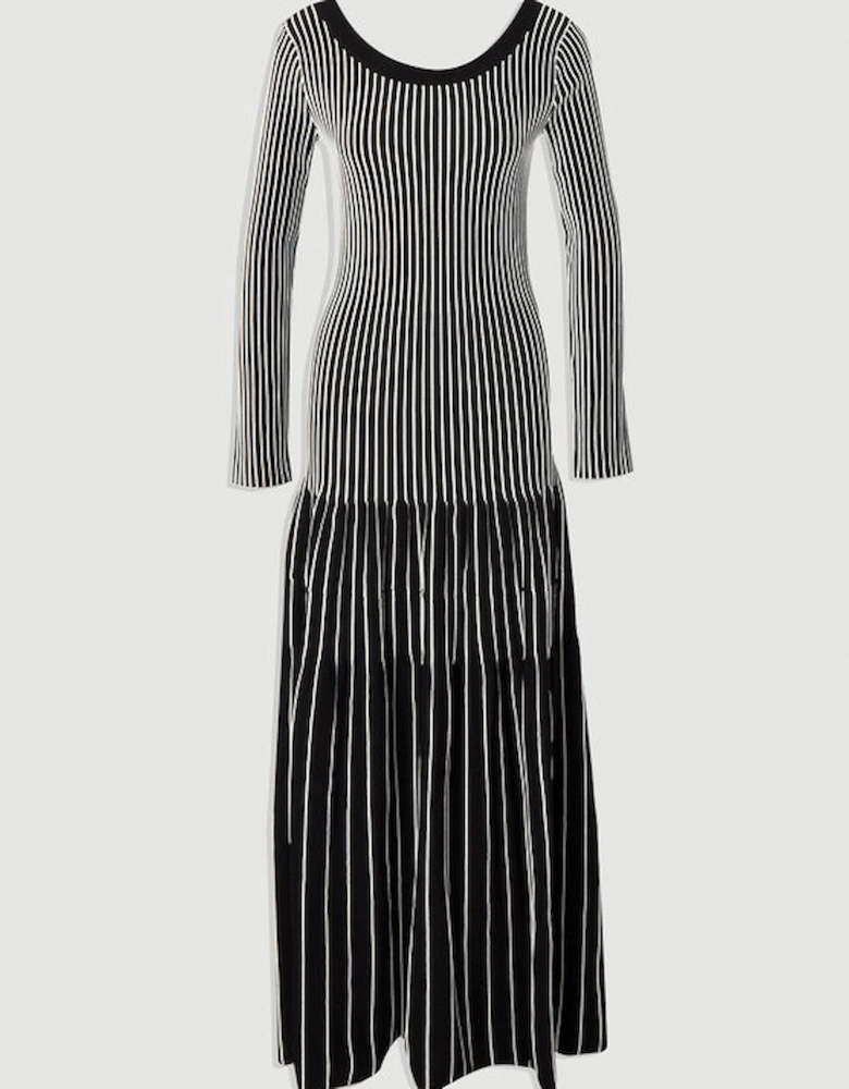 Viscose Blend Striped Knitted Maxi Dress