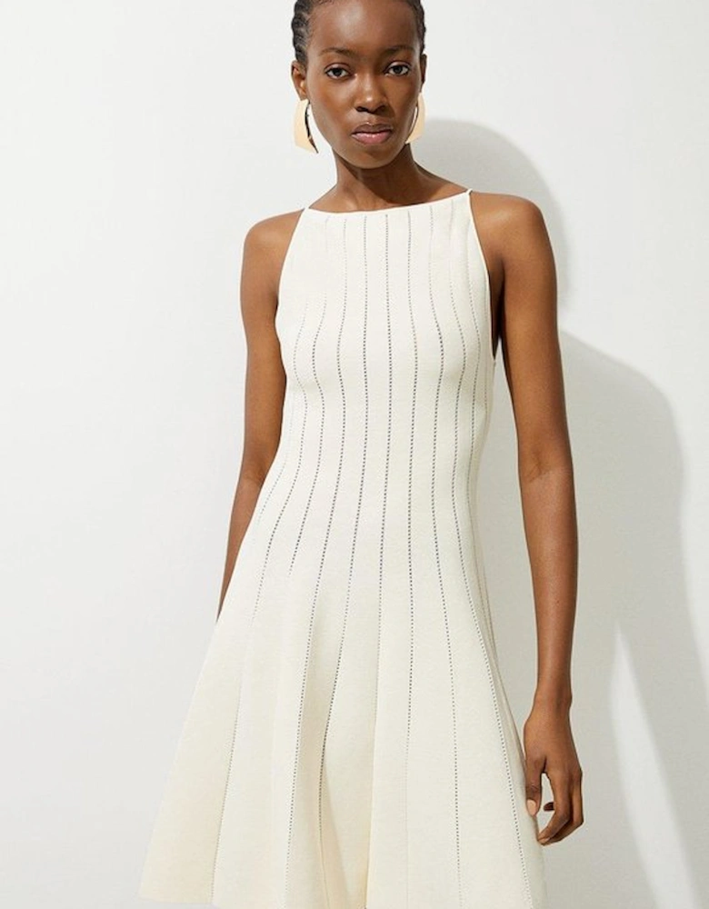 Viscose Blend Sheer Detail Knit Flippy Mini Dress