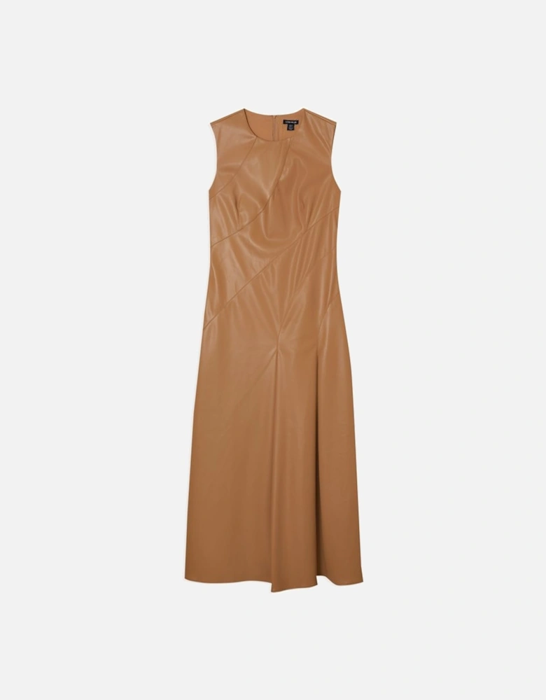 Faux Leather Seam Detail Full Midi Dress