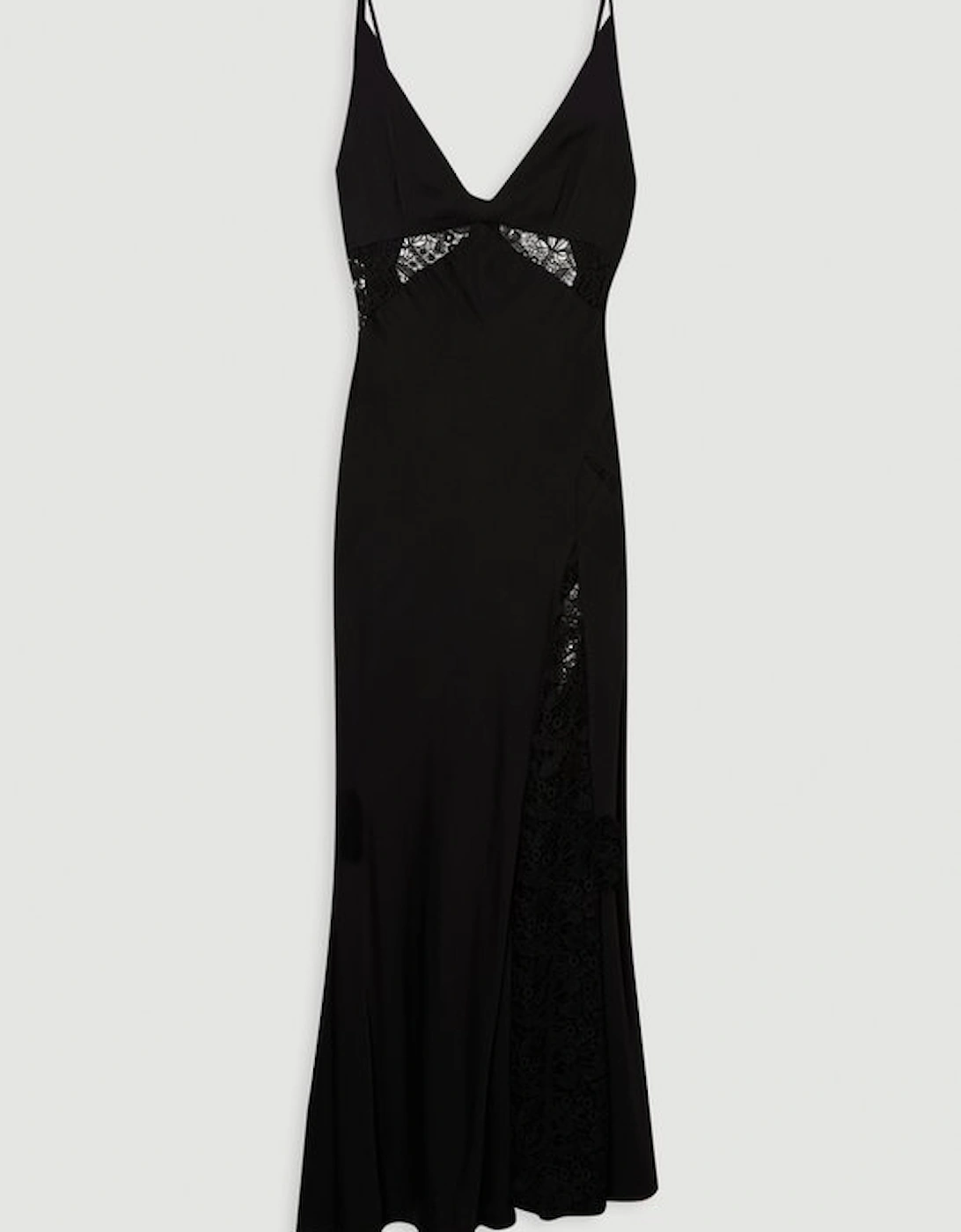 Viscose Satin Woven Maxi Dress With Lace Panelled Detail