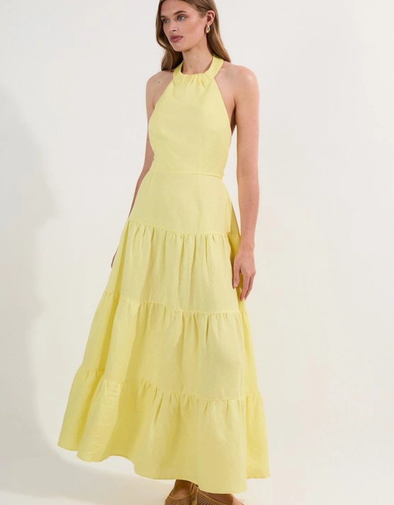 Viscose Linen Halter Tiered Woven Maxi Dress