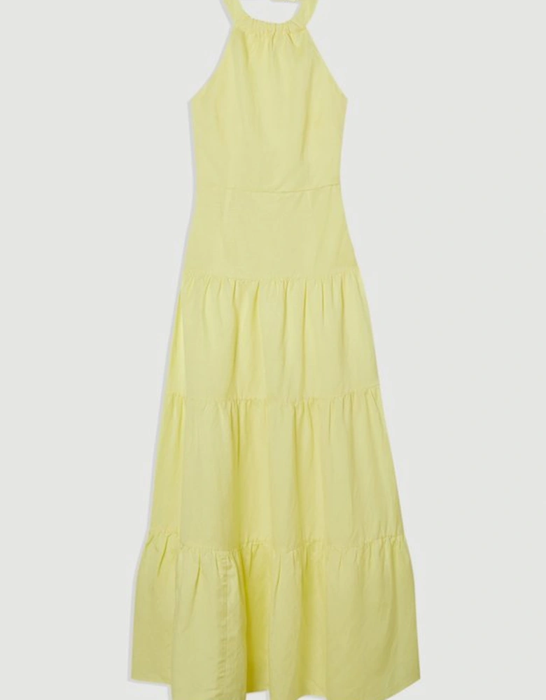 Viscose Linen Halter Tiered Woven Maxi Dress