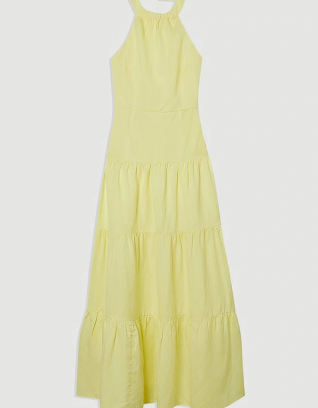 Viscose Linen Halter Tiered Woven Maxi Dress
