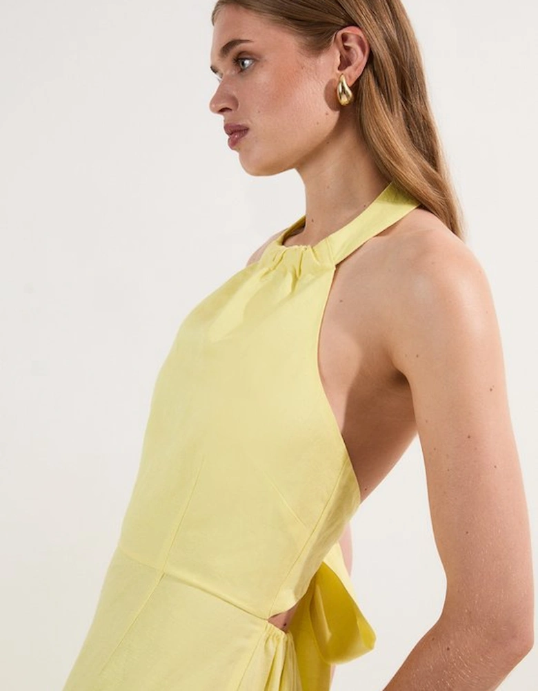 Viscose Linen Halter Tiered Woven Maxi Dress