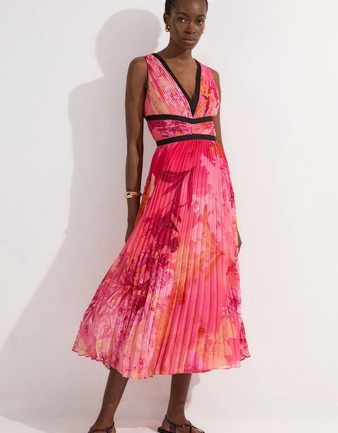 Pleated Floral Bodice Detail Woven Maxi Dress, 5 of 4