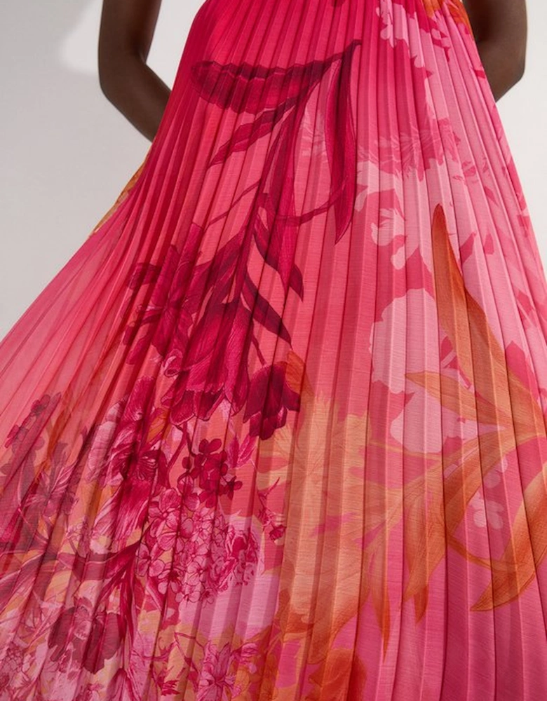 Pleated Floral Bodice Detail Woven Maxi Dress
