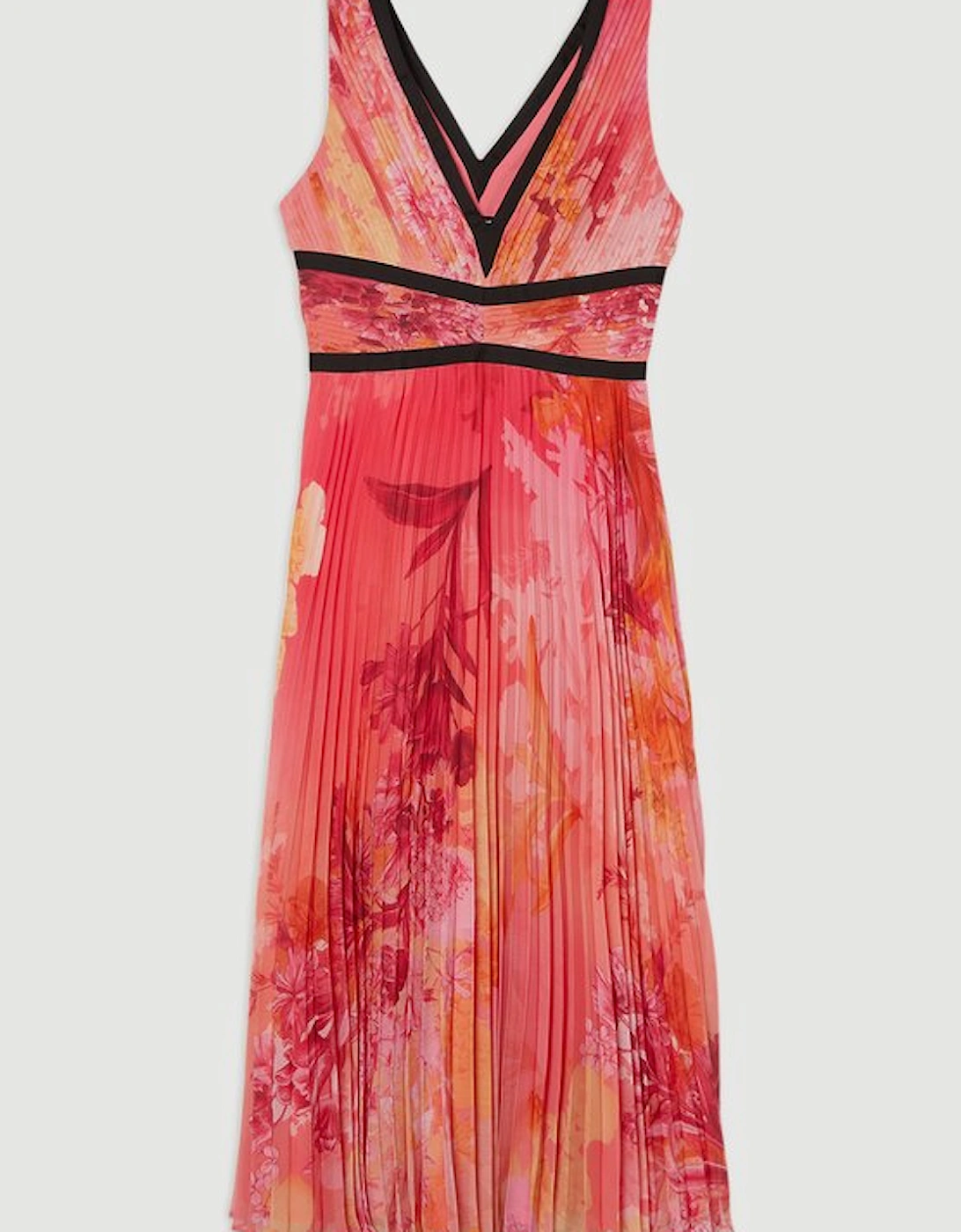 Pleated Floral Bodice Detail Woven Maxi Dress